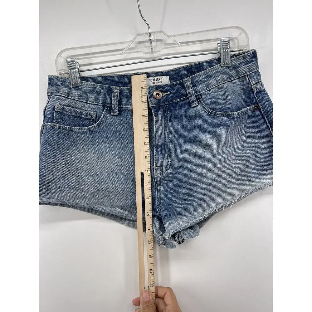 Forever 21 Jean Shorts Womens Sz 27 Cutoffs Blue Denim‎ Cotton Light Wash Frayed
